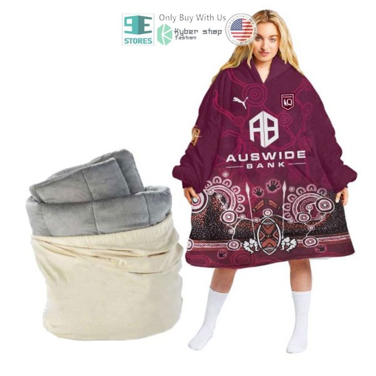 personalized state of origin queensland maroons aboriginal pattern sherpa hooded blanket 1 78328