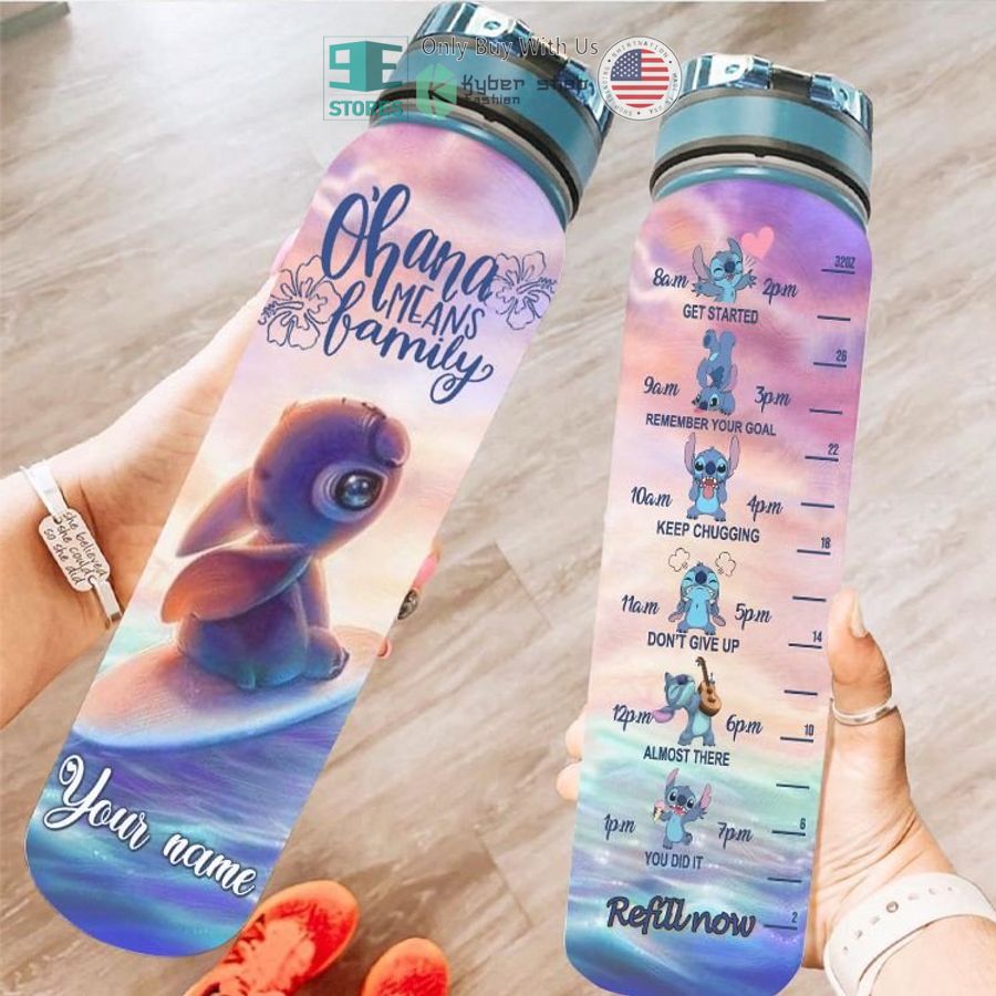personalized stitch surfing ohana means family water bottle 1 73904