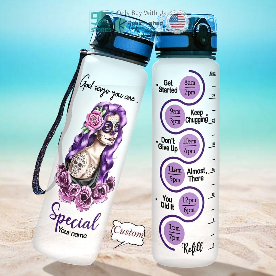personalized sugar skull girl god says you are special water bottle 2 35640