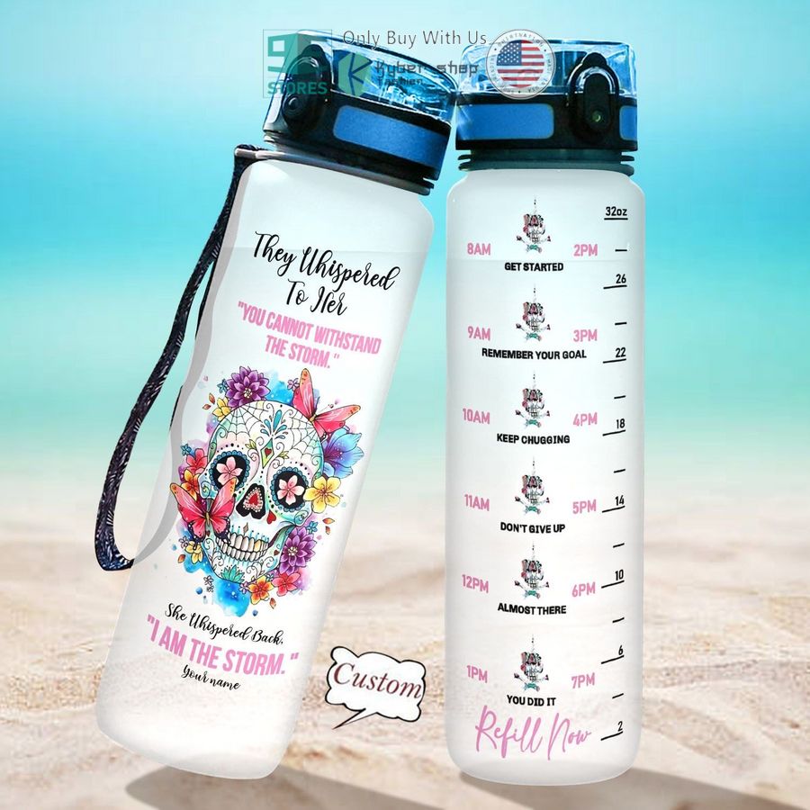 personalized sugar skull i am the storm water bottle 1 83247