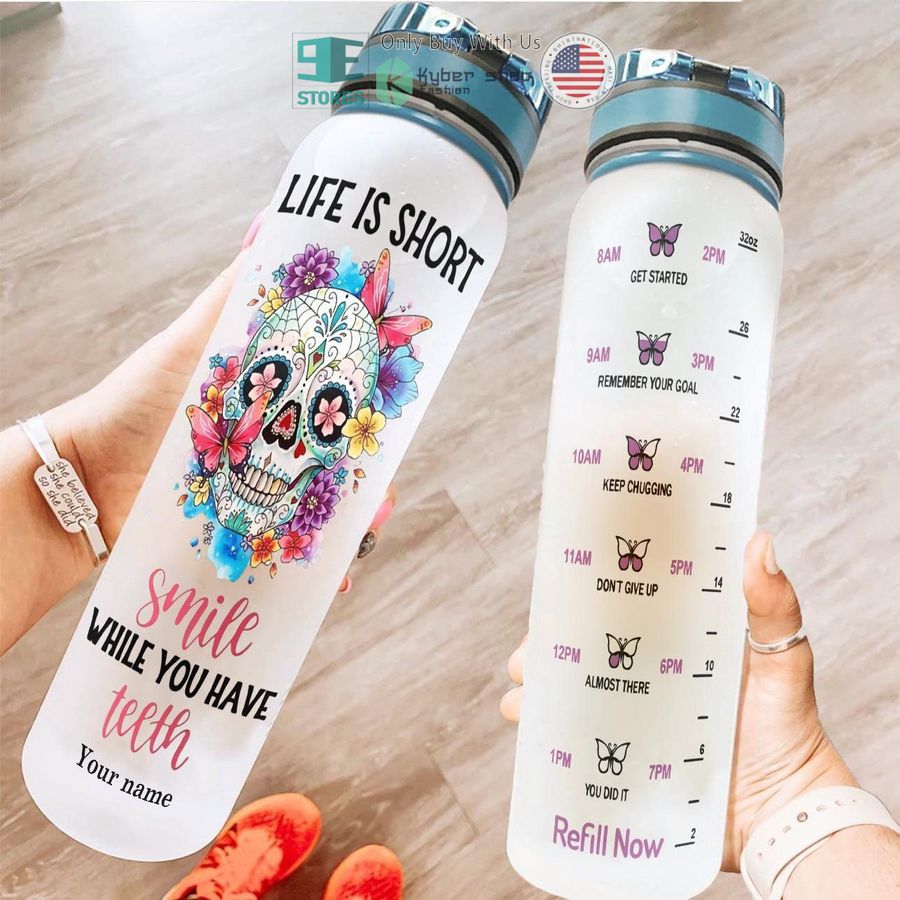 personalized sugar skull smile while you have teeth water bottle 1 15680