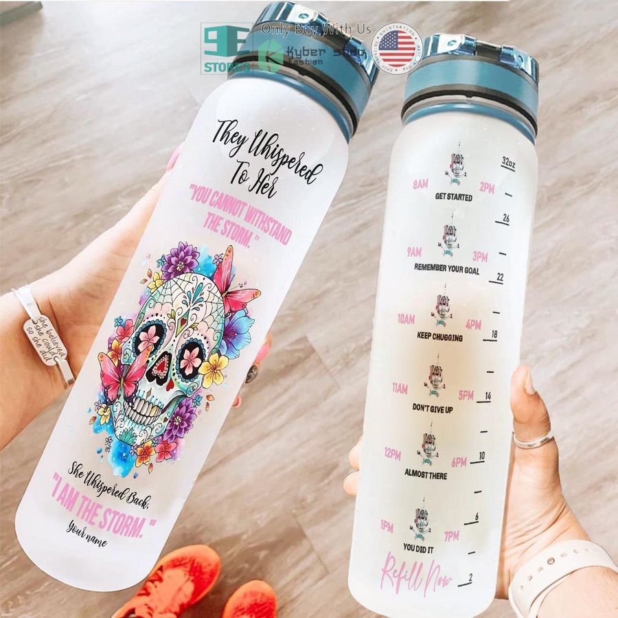 personalized sugar skull smile while you have teeth water bottle 2 9522