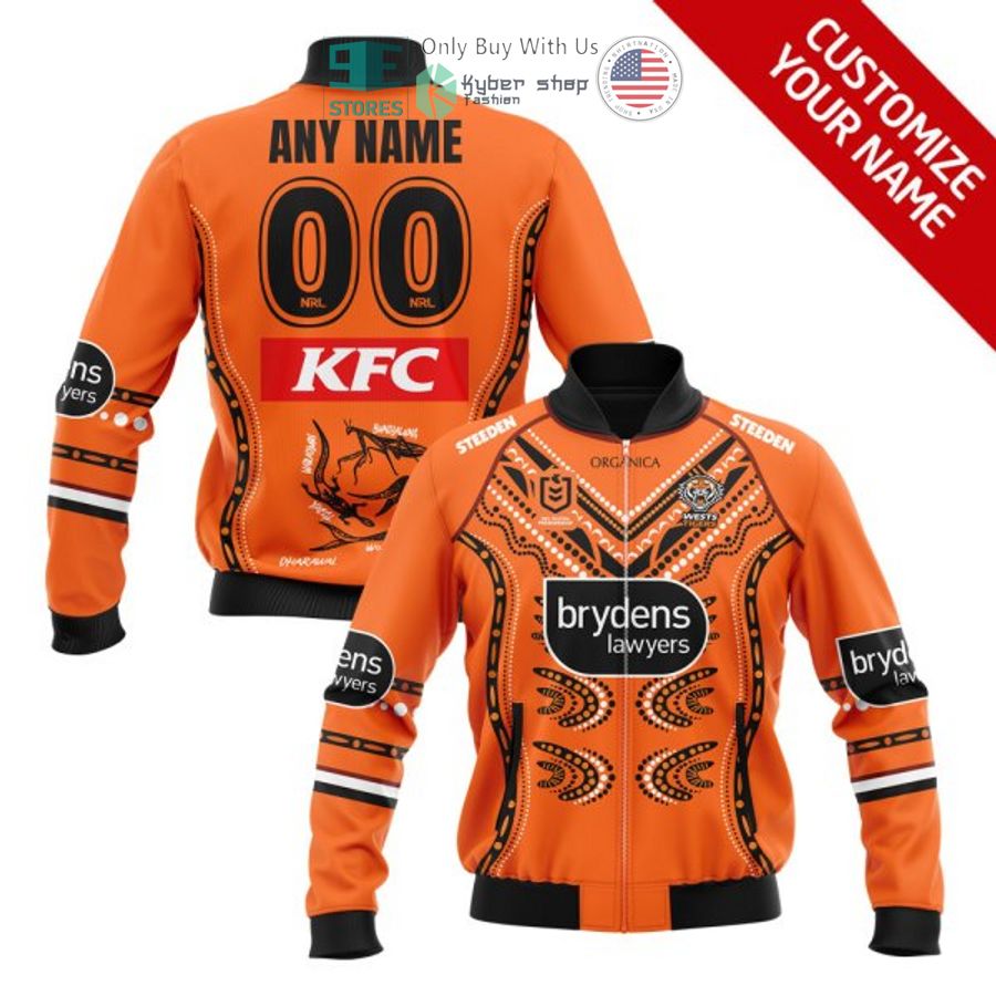 personalized wests tigers orange bomber jacket 1 39899