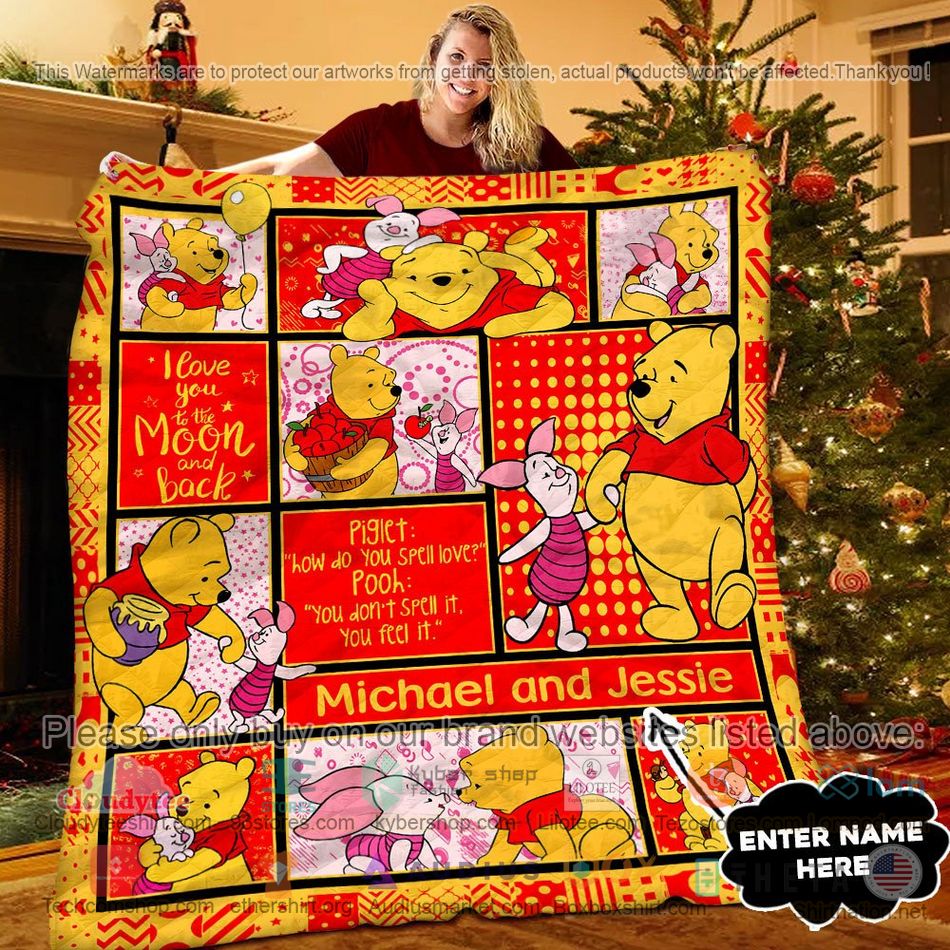 personalized winnie the pooh i love you to the moon and back quilt 1 91079