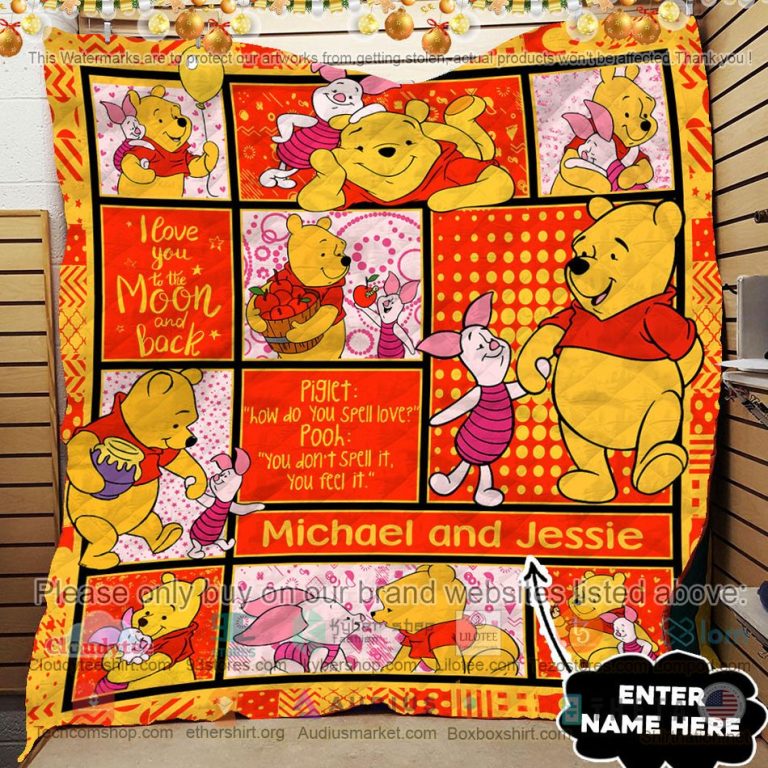 personalized winnie the pooh i love you to the moon and back quilt 3 89513