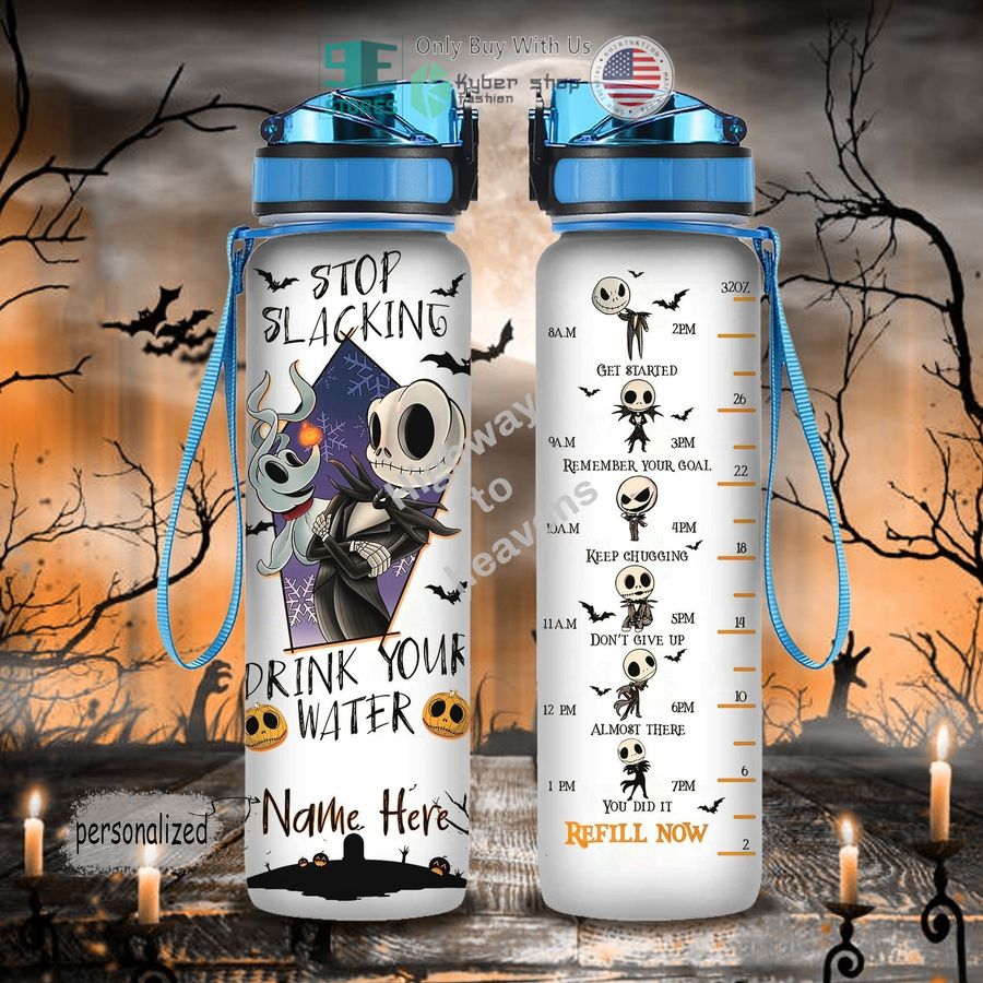 personalized zero jack skellington stop slacking water bottle 1 63603