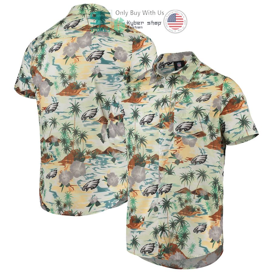 philadelphia eagles foco paradise floral cream hawaiian shirt 1 25022