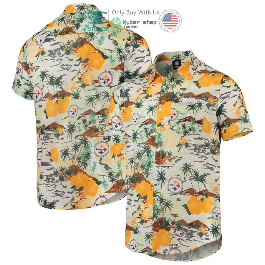 pittsburgh steelers foco paradise floral cream hawaiian shirt 1 74628