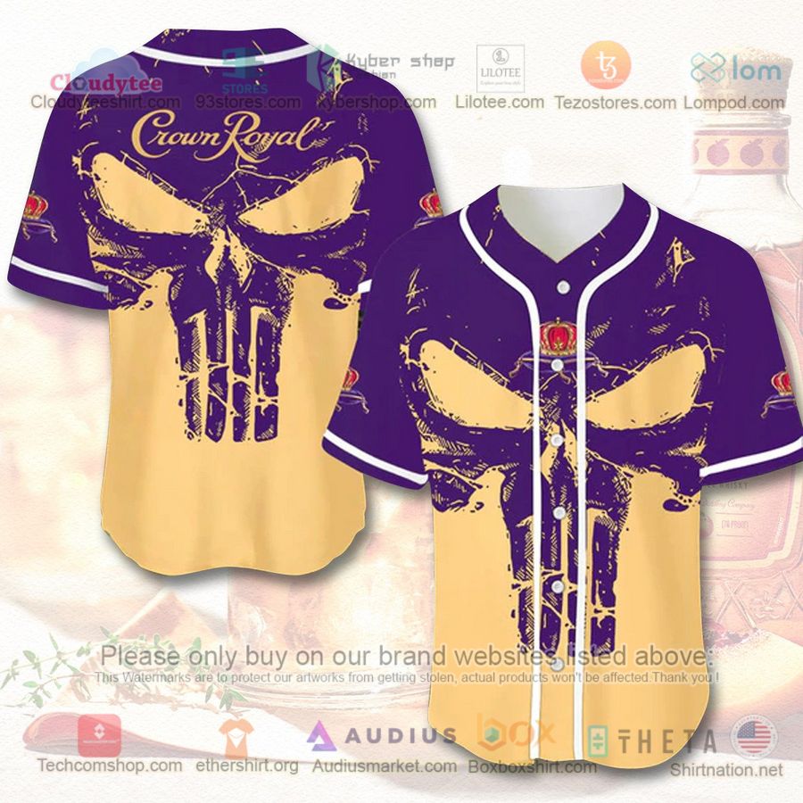 punisher skull crown royal yellow purple baseball jersey 1 81175