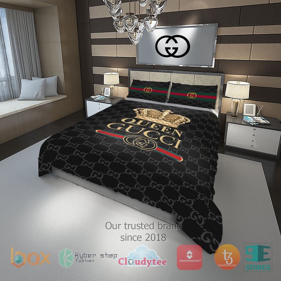 queen gucci logo black bedding set 1 77423
