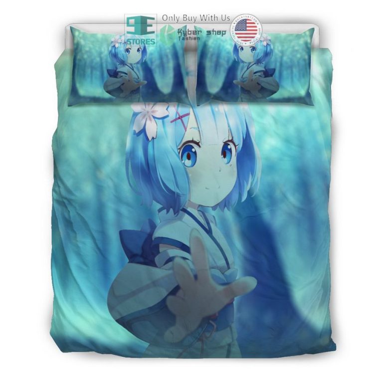 re zero anime girl blue bedding set 3 37789