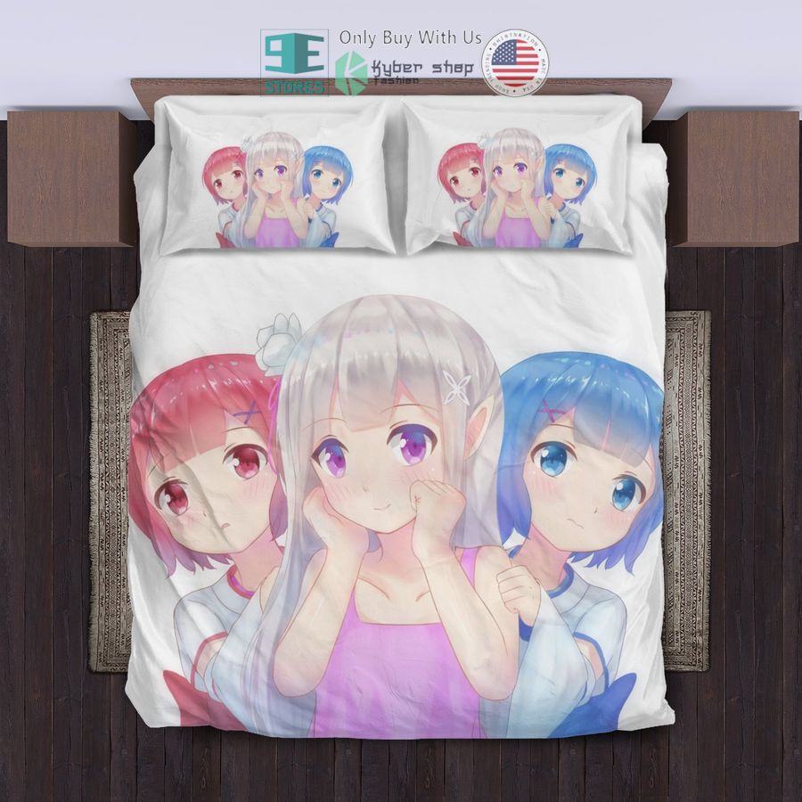 re zero anime girl white bedding set 1 32033