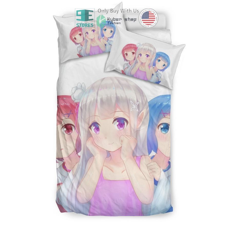 re zero anime girl white bedding set 2 36044