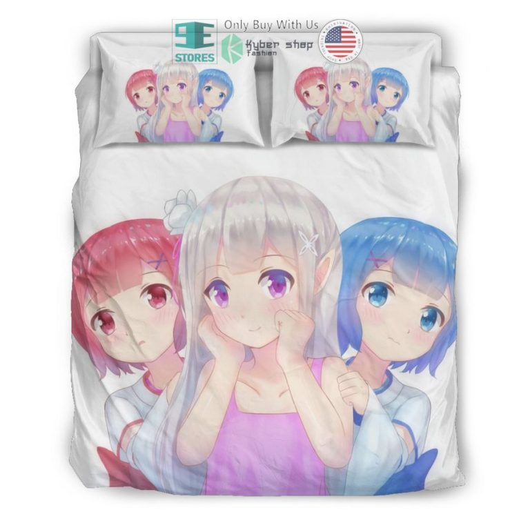 re zero anime girl white bedding set 3 44730