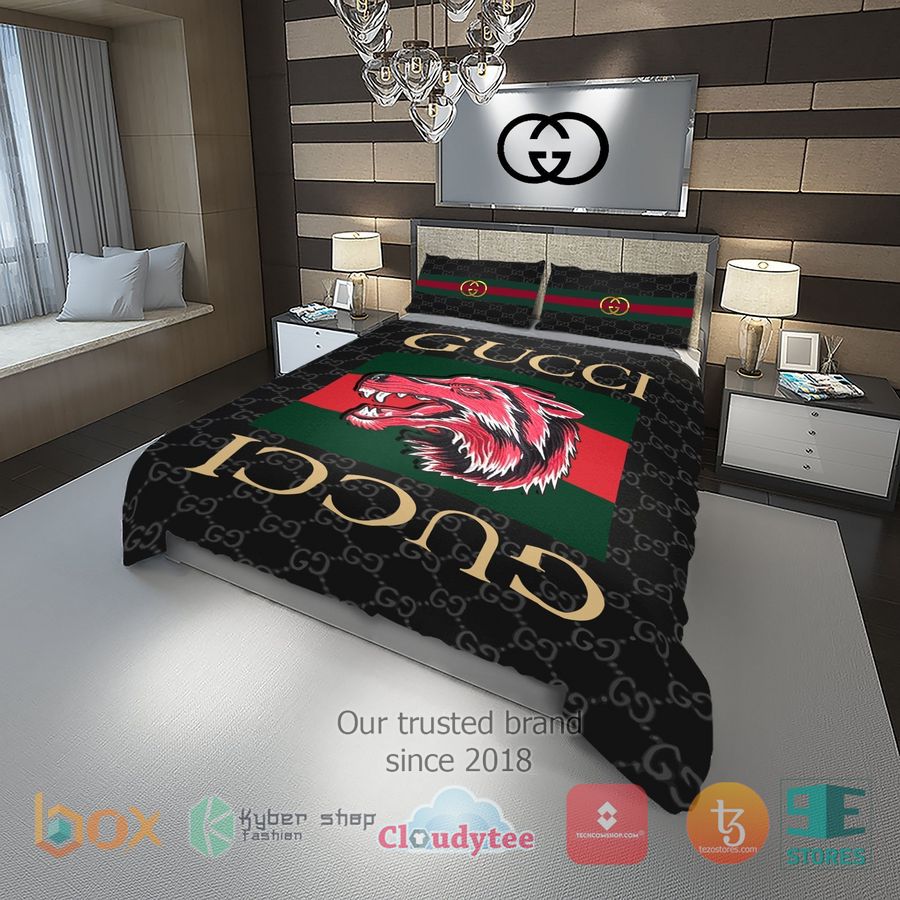 red wolf gucci black pattern bedding set 1 82418
