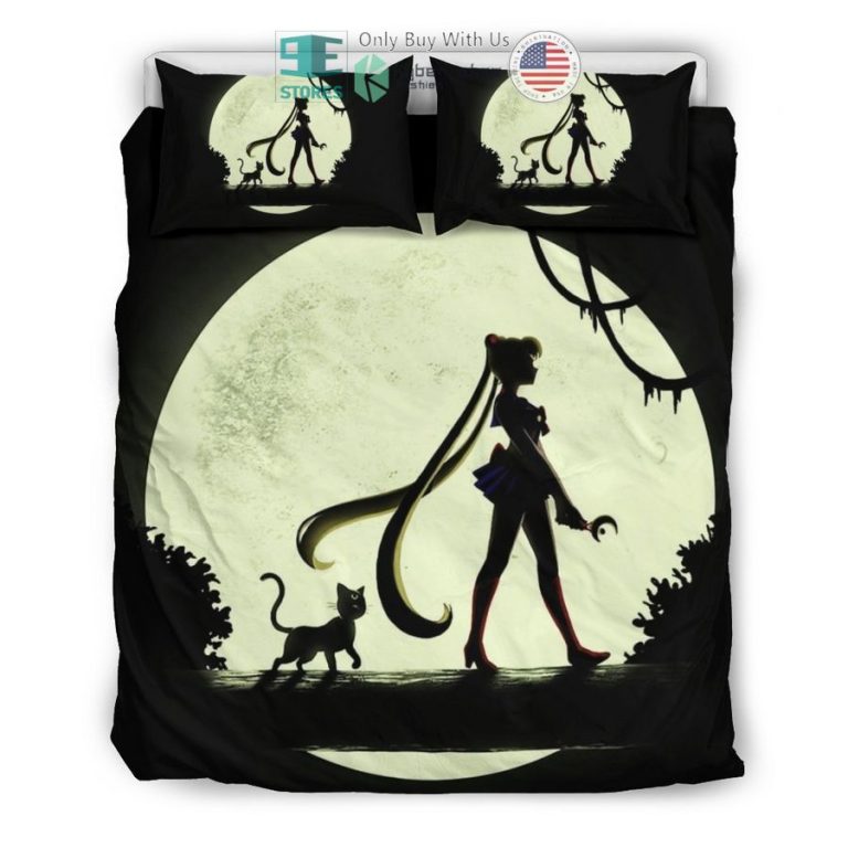 sailor moon and cat black bedding set 3 64407