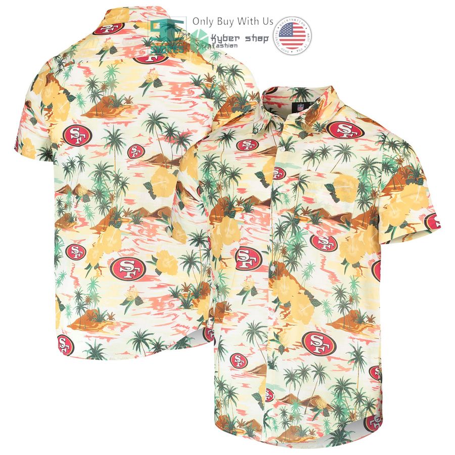 san francisco 49ers foco paradise floral cream hawaiian shirt 1 45932