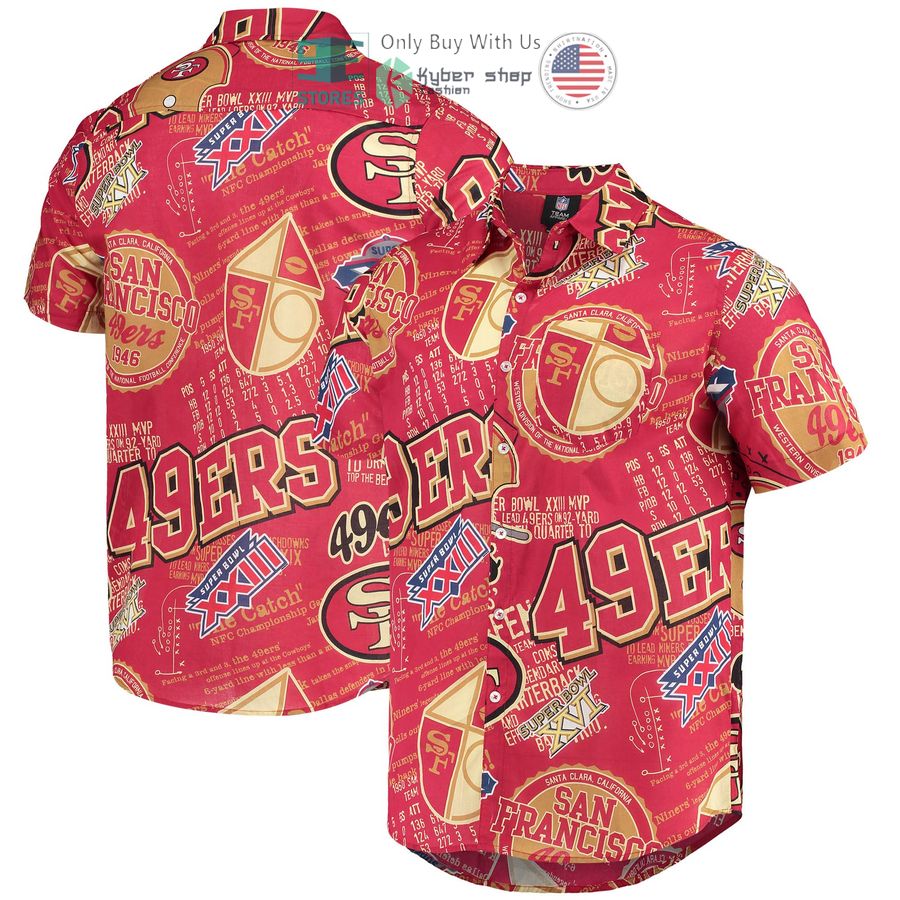 san francisco 49ers foco thematic scarlet hawaiian shirt 1 17996