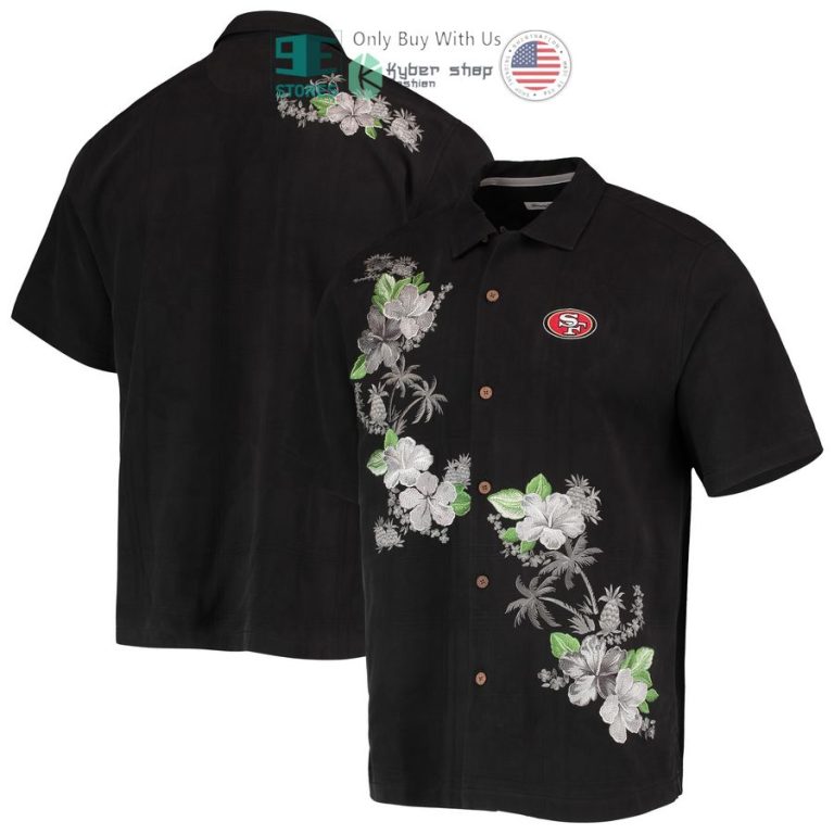 san francisco 49ers tommy bahama azule oasis black hawaiian shirt 1 27163