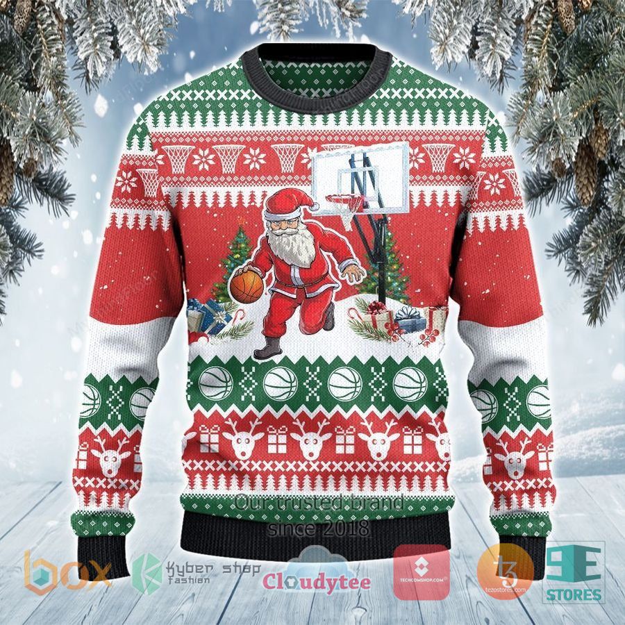 santa dribble basketball ugly christmas sweater 2 24793