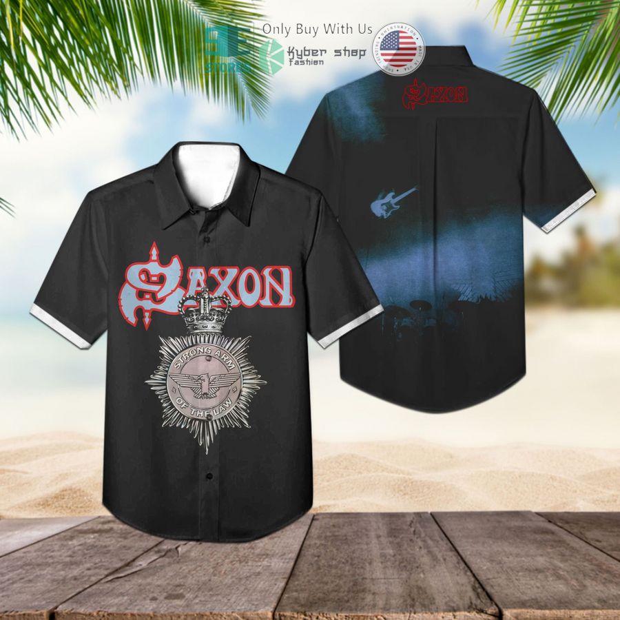 saxon band strong arm of the law album hawaiian shirt 1 19586