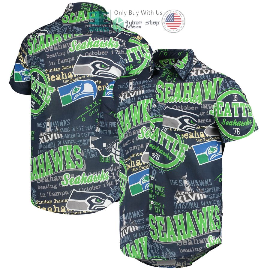 seattle seahawks foco thematic college navy hawaiian shirt 1 24431
