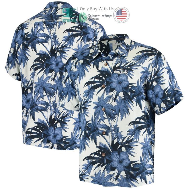 seattle seahawks tommy bahama sport harbor island hibiscus camp navy hawaiian shirt 1 866