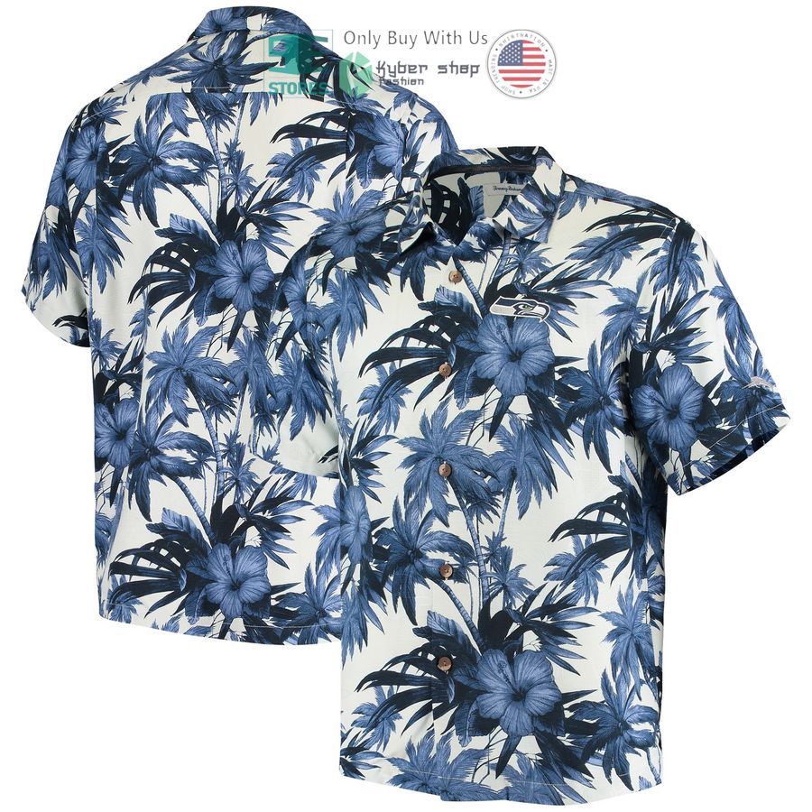 seattle seahawks tommy bahama sport harbor island hibiscus camp navy hawaiian shirt 1 866