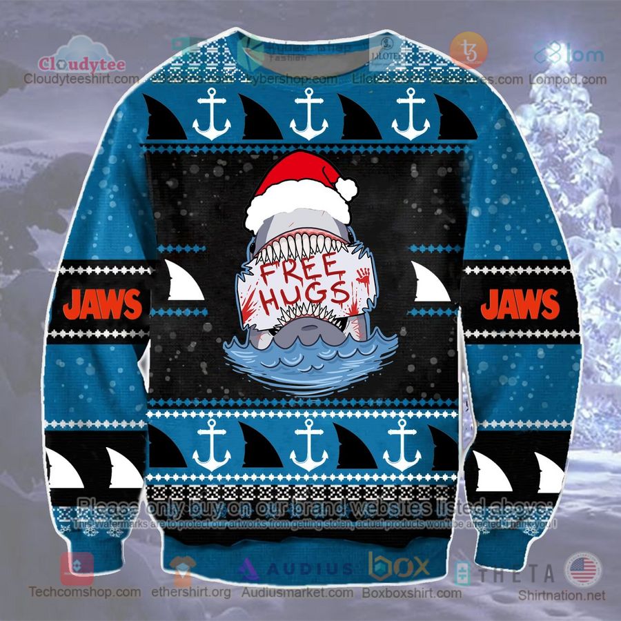 shark jaws free hugs christmas sweatshirt sweater 1 36772