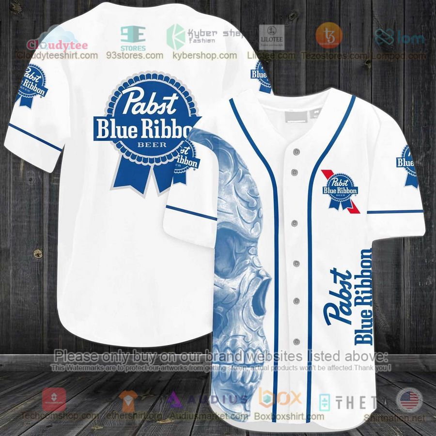 skull pabst blue ribbon beer baseball jersey 1 47414