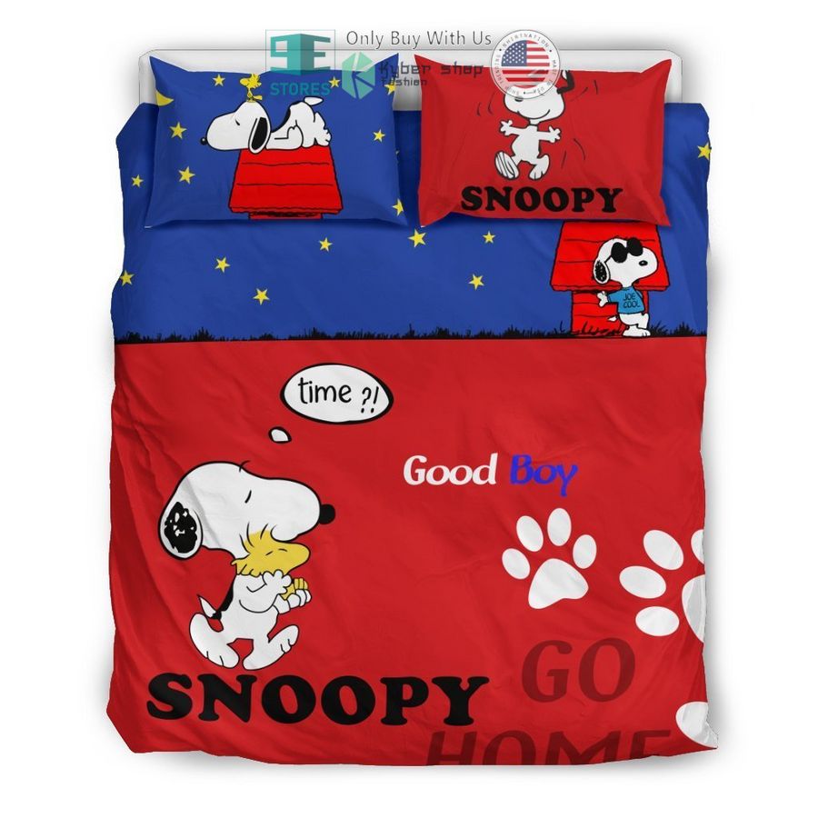 snoopy go home red blue bedding set 1 28385