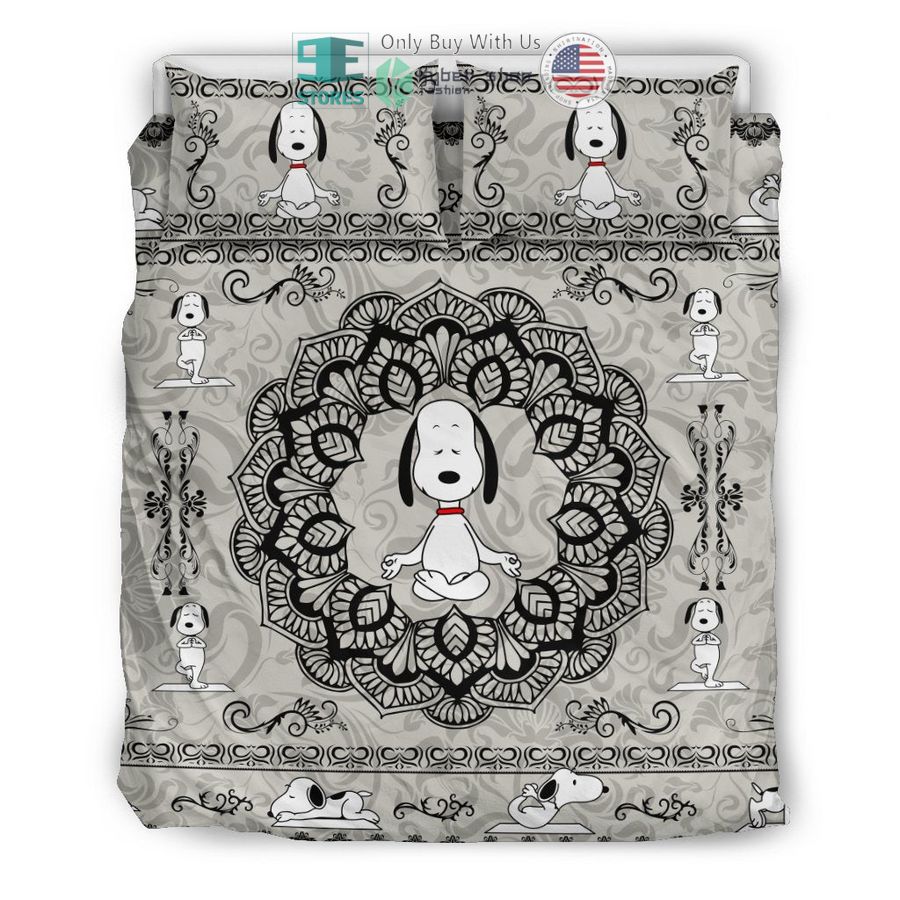 snoopy yoga pattern grey bedding set 1 19241