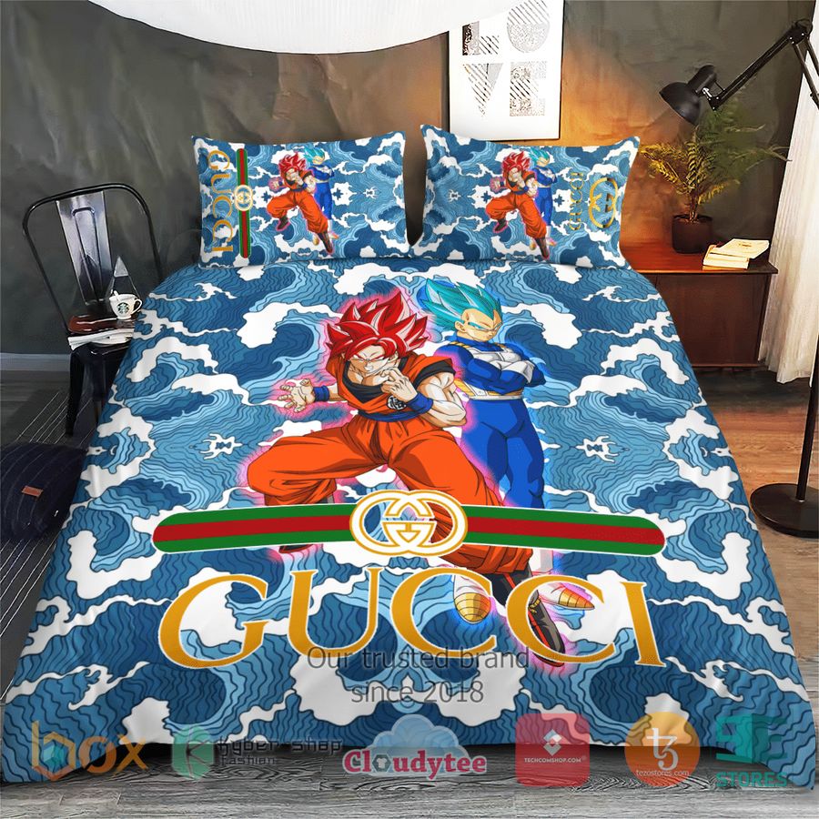 songoku vegeta blue gucci high end brand bedding set 1 93272