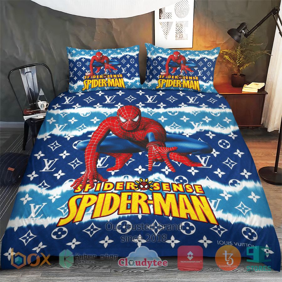 spider man louis vuitton blue pattern bedding set 1 99556