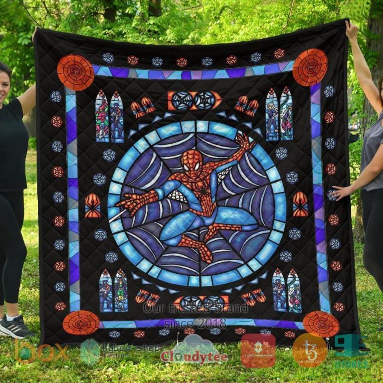 spider man stain glass style quilt blanket 1 52124