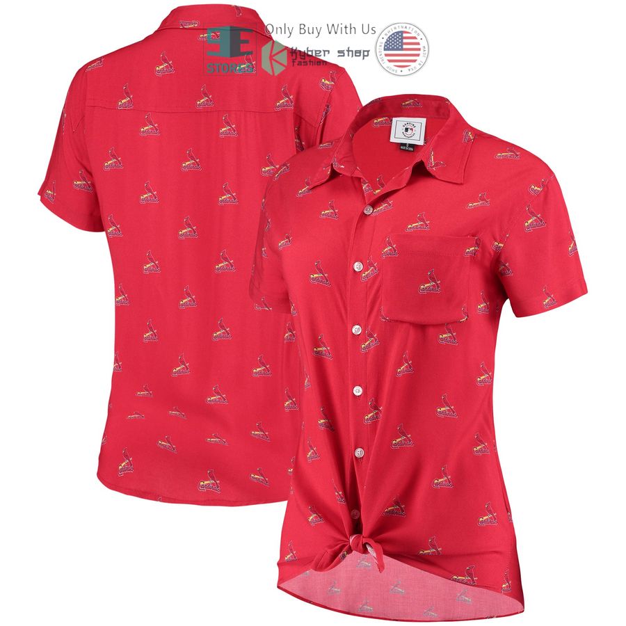 st louis cardinals all over logos red hawaiian shirt 1 40988