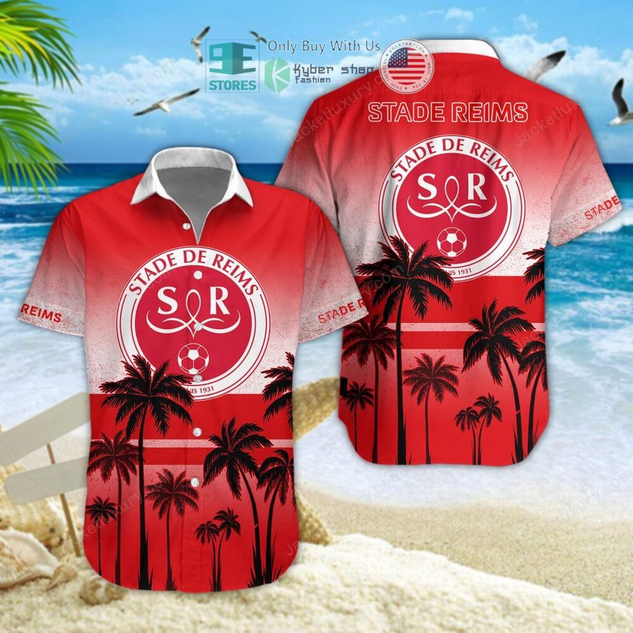 stade de reims palm tree hawaiian shirt shorts 1 59687