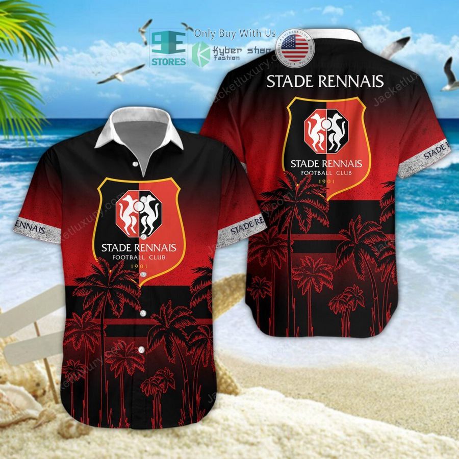 stade rennais f c palm tree hawaiian shirt shorts 1 5979