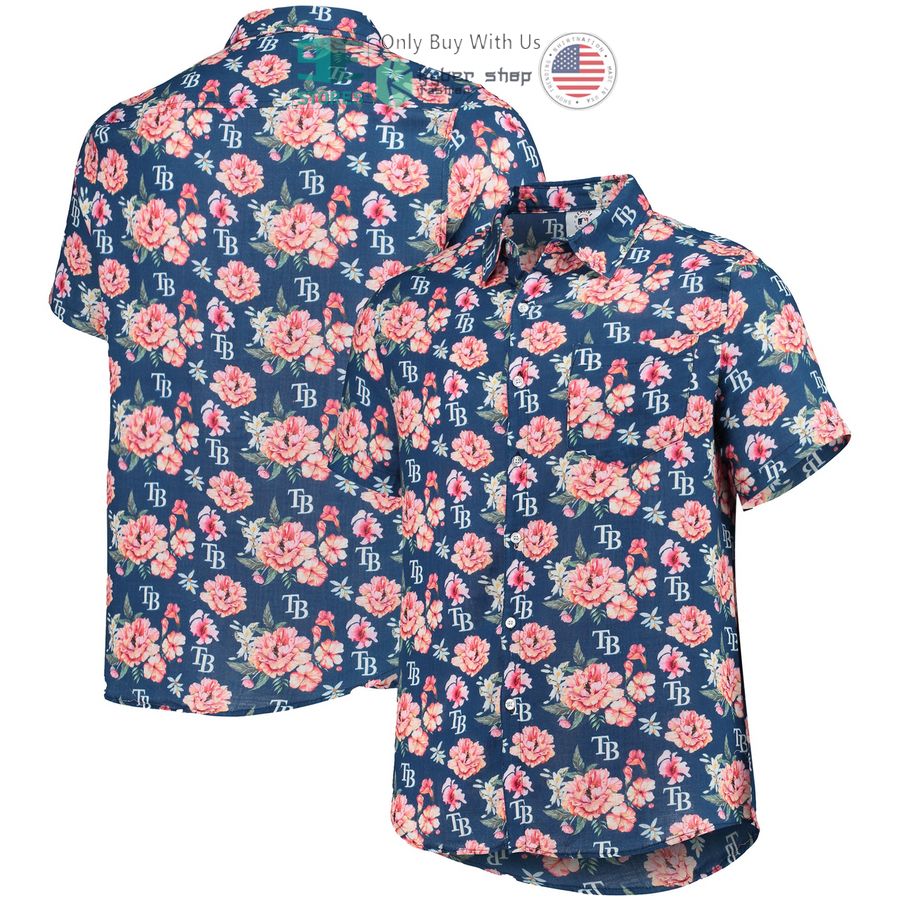 tampa bay rays foco floral linen navy hawaiian shirt 1 34835