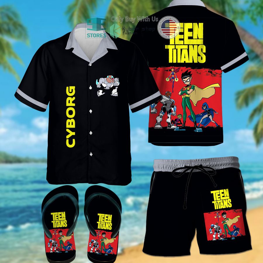 teen titans cyborg hawaiian shirt shorts 1 65355