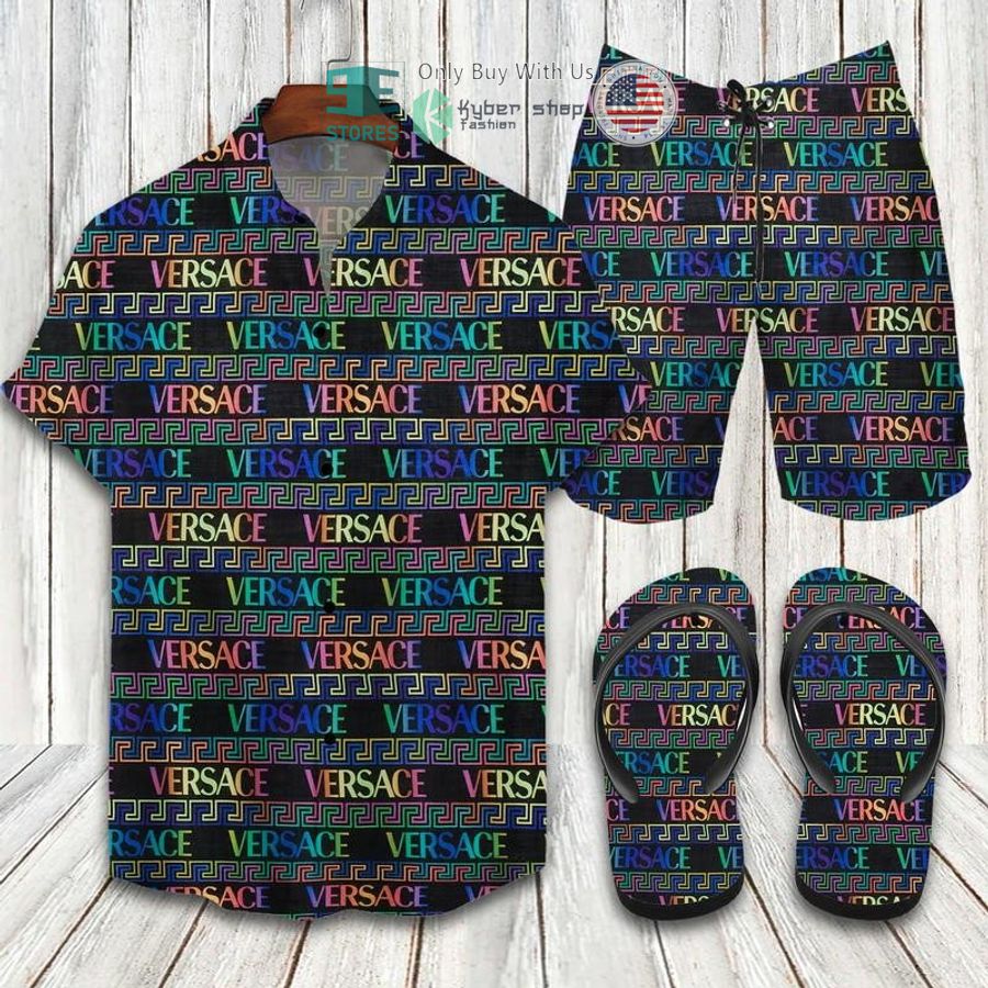 versace back pattern logo hawaii shirt shorts 1 70369