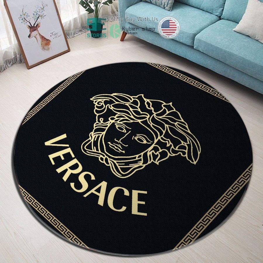 versace black medusa pattern rectangle rug 1 12970