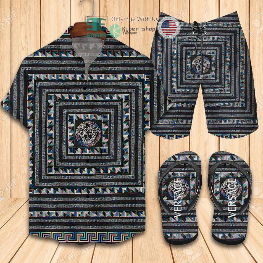 versace blue black hawaii shirt shorts 1 36767