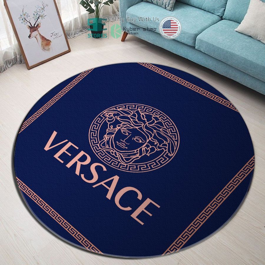 versace blue medusa pattern round rug 1 91554
