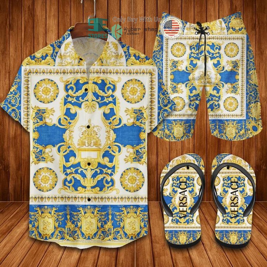versace blue white hawaii shirt shorts 1 63135