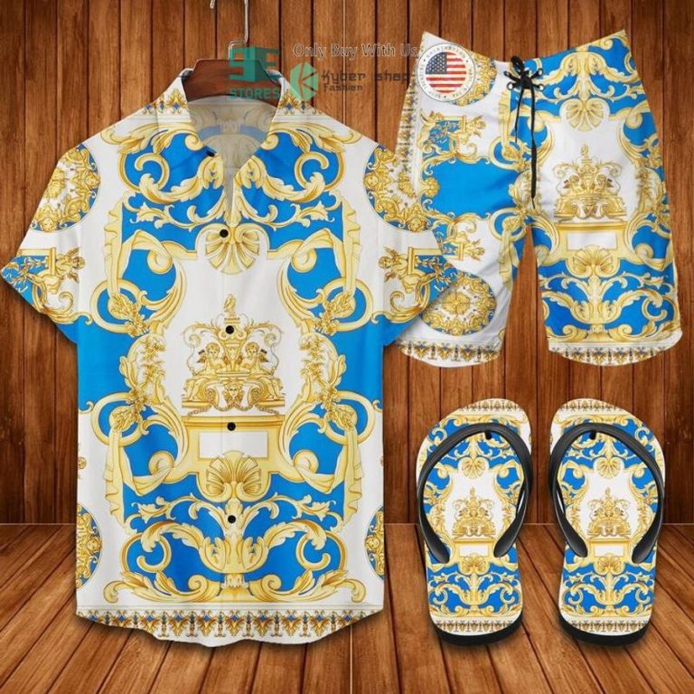 versace blue yellow pattern hawaii shirt shorts 1 1602