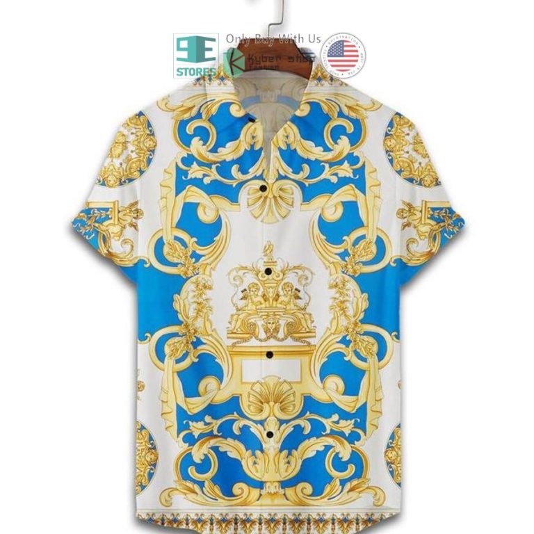 versace blue yellow pattern hawaii shirt shorts 2 91709