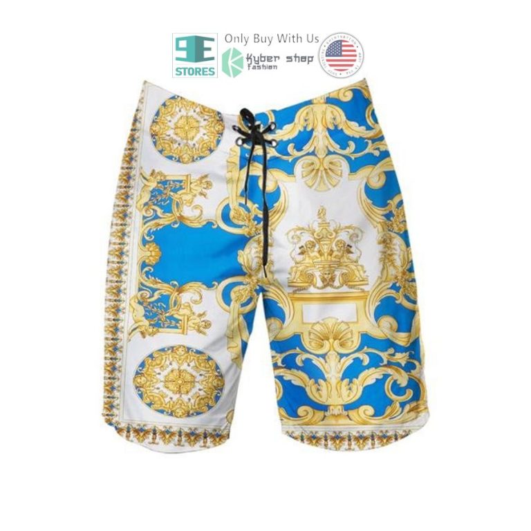 versace blue yellow pattern hawaii shirt shorts 3 42649