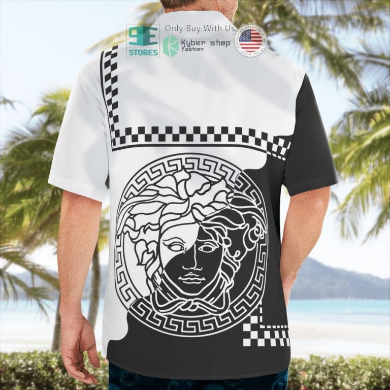 versace caro pattern black white hawaii shirt shorts 3 78301