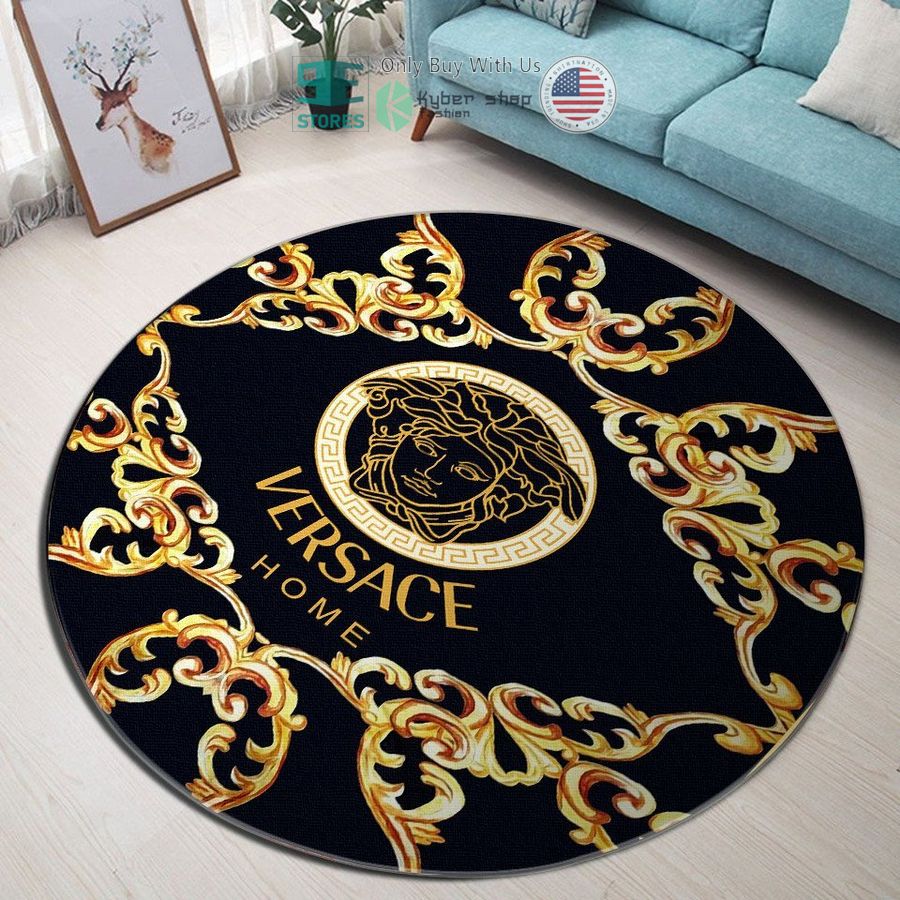 versace home yellow black pattern round rug 1 22077